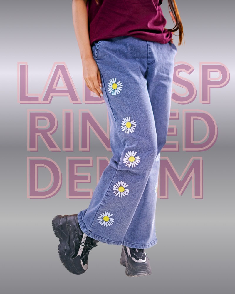 Printed Butterfly Denim Pant (Butterfly-Deep Blue)