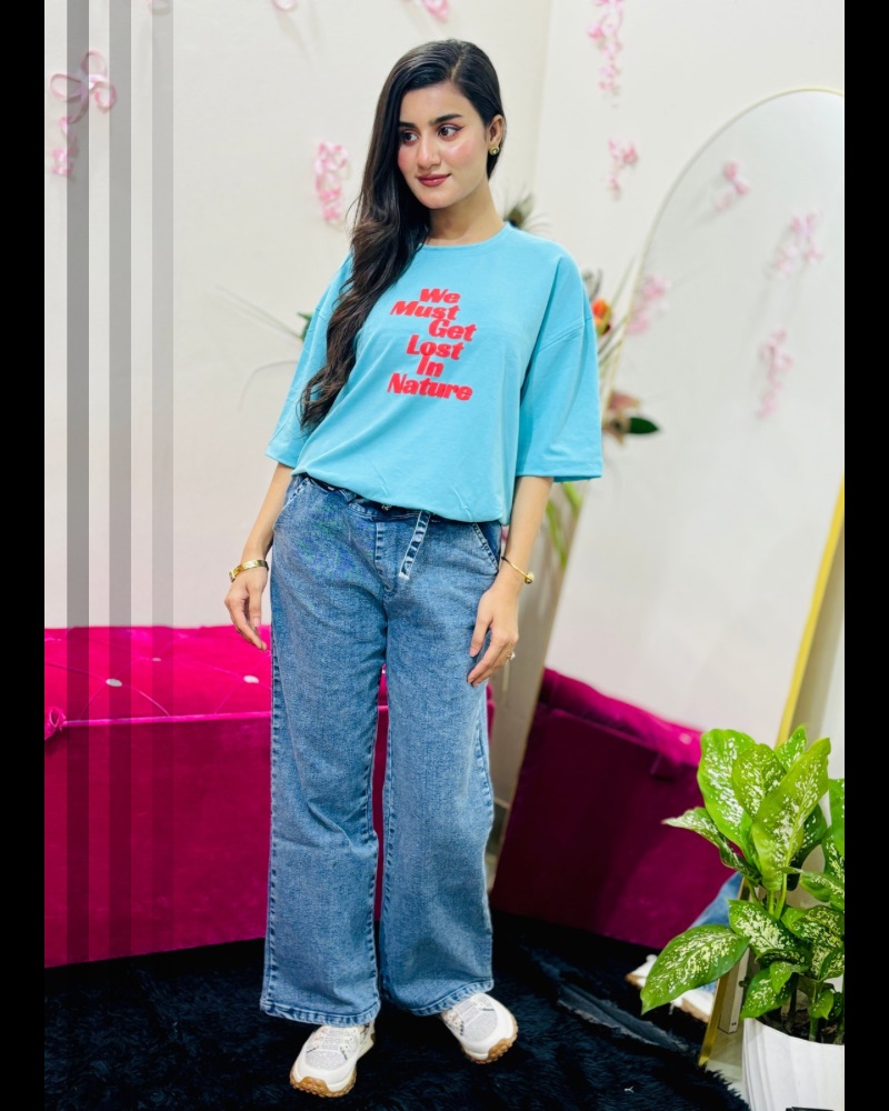 Ladies Solid Denim Pant (Deep Blue)