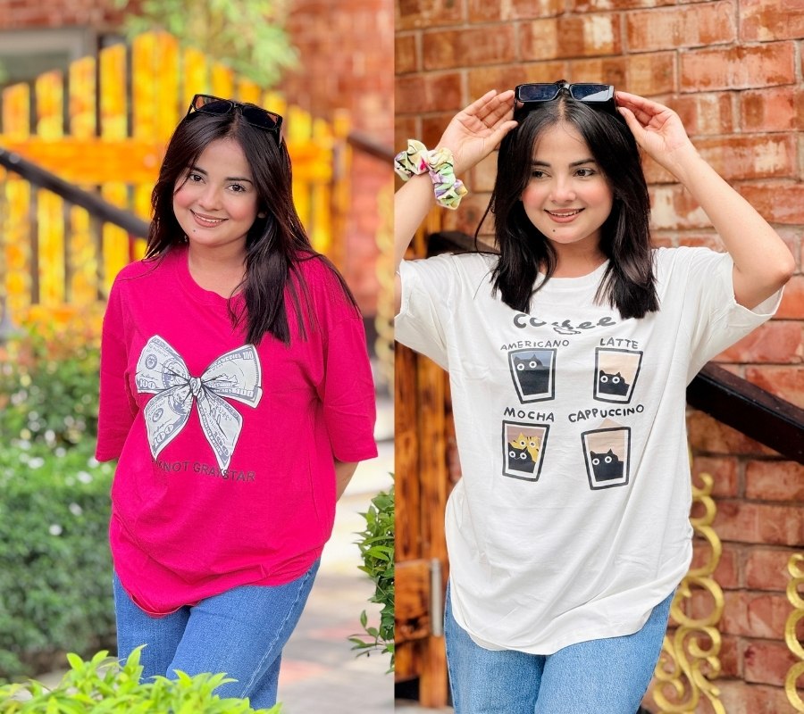 ২ পিস টি-শার্ট কম্বো মাএ ৫৩০ টাকা (Dollar Megenta/Coffee white)