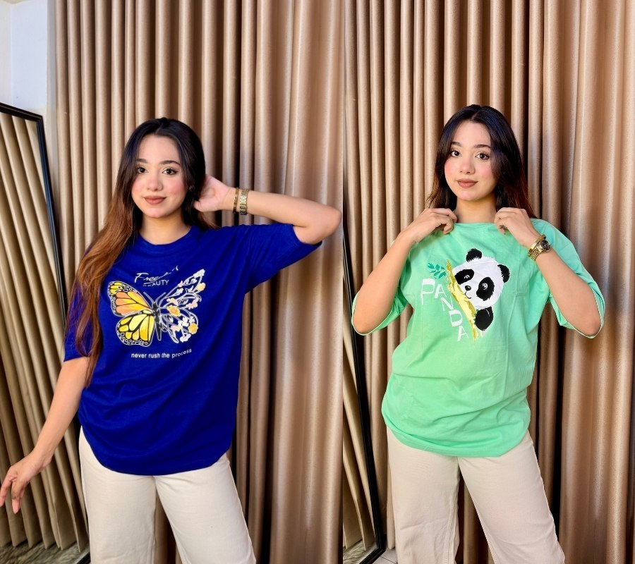 ২ পিস টি-শার্ট কম্বো মাএ ৫৩০ টাকা (Freedom Butterfly Royel/Panda Lemon)