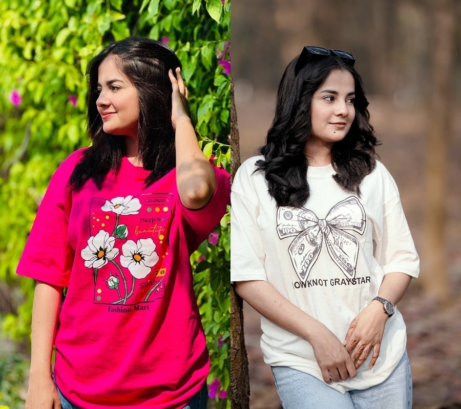 ২ পিস টি-শার্ট কম্বো মাএ ৫৩০ টাকা (Sunny Days Megenta/Dollar White)