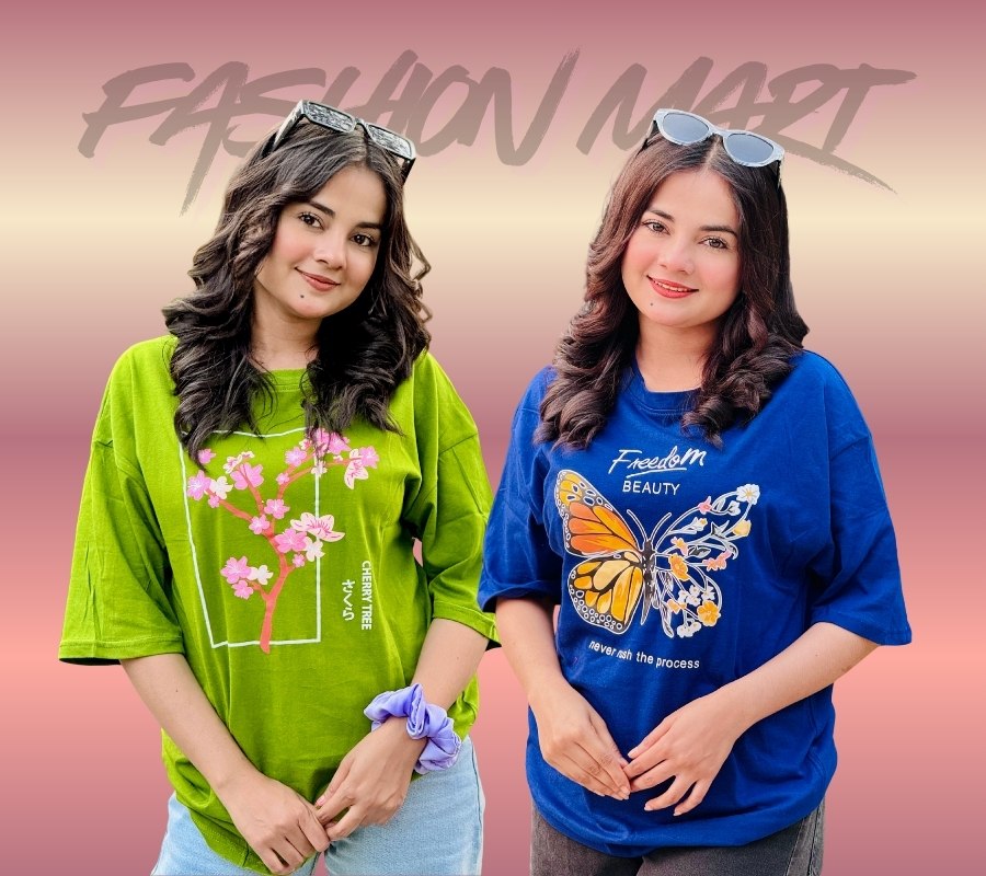 ২ পিস টি-শার্ট কম্বো মাএ ৫৩০ টাকা (Cheery Olive/Butterfly Royel Blue)