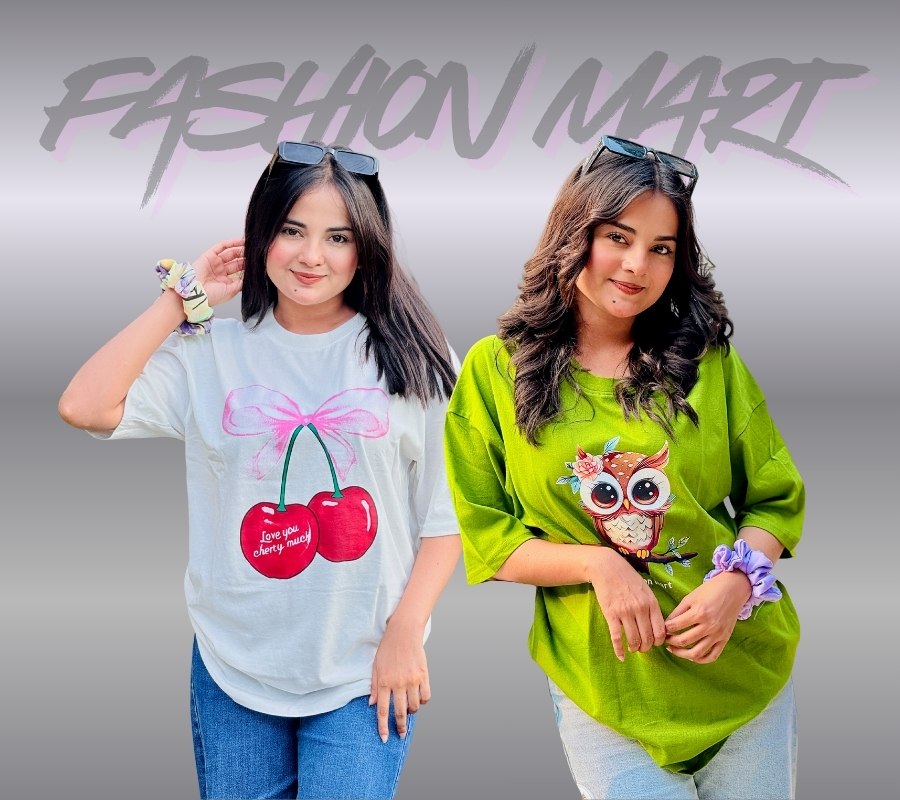 ২ পিস টি-শার্ট কম্বো মাএ ৫৩০ টাকা (Cheery White/OWL Olive)