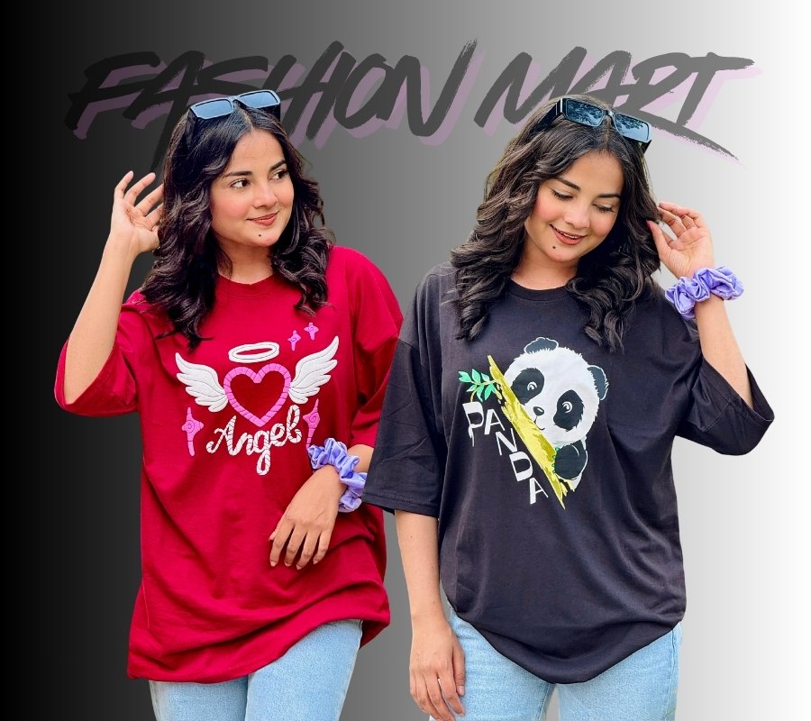 ২ পিস টি-শার্ট কম্বো মাএ ৫৩০ টাকা (Angel Merun/Panda Black)