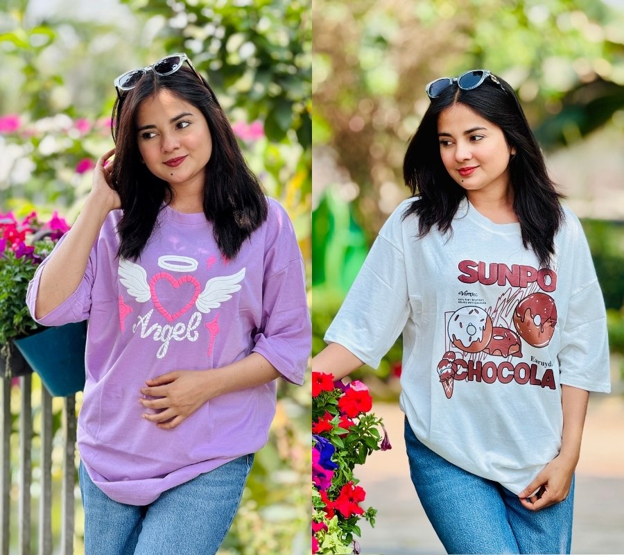 ২ পিস টি-শার্ট কম্বো মাএ ৫৩০ টাকা (Angel Purple/Sunpo white)