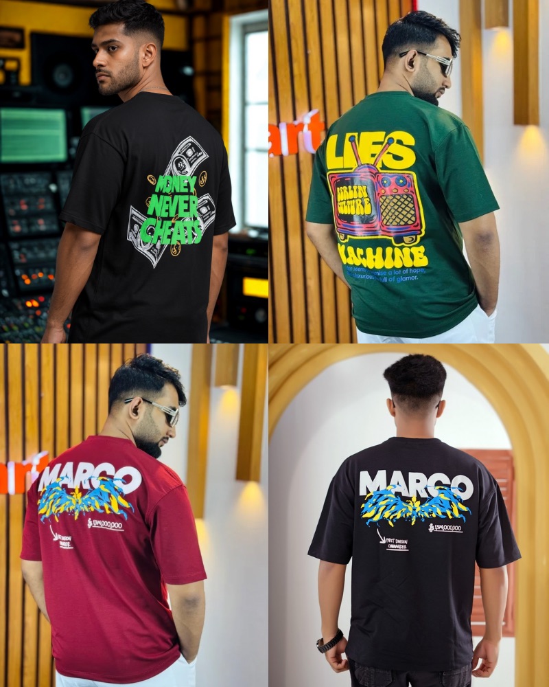 ৪ পিস টি-শার্ট কম্বো মাএ ১৩৯০ টাকা(Money Black/LIES Green/Marco Black/Marco Merun)