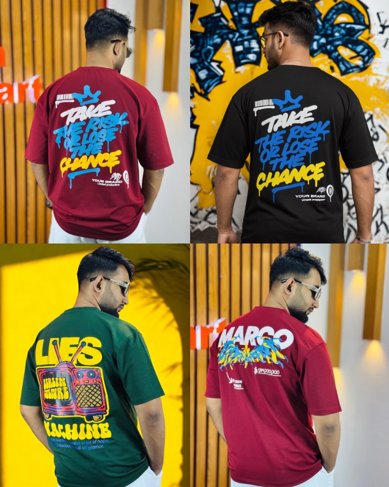 ৪ পিস টি-শার্ট কম্বো মাএ ১৩৯০ টাকা(Take Black/Take Merun/LIES Green/Marco Merun)