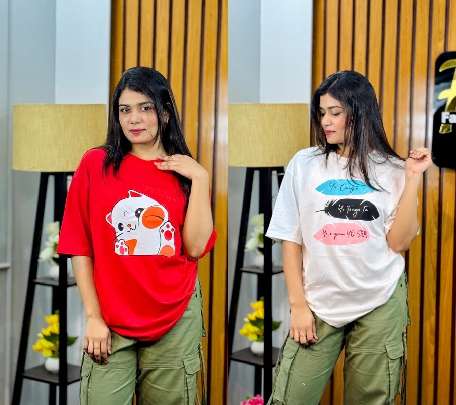 ২ পিস টি-শার্ট কম্বো মাএ ৫৩০ টাকা (Boom Red/Leaf White)