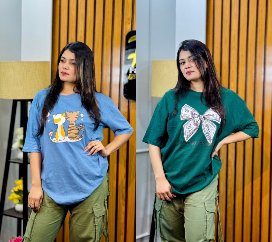 ২ পিস টি-শার্ট কম্বো মাএ ৫৩০ টাকা (Twin Cat Light Blue/Dollar Green)