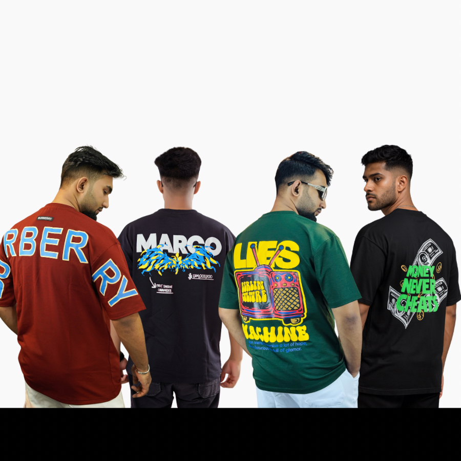 ৪ পিস টি-শার্ট কম্বো মাএ ১১৯৯ টাকা(Money Black/Burberry Merun/Marco Black/LIES Green)