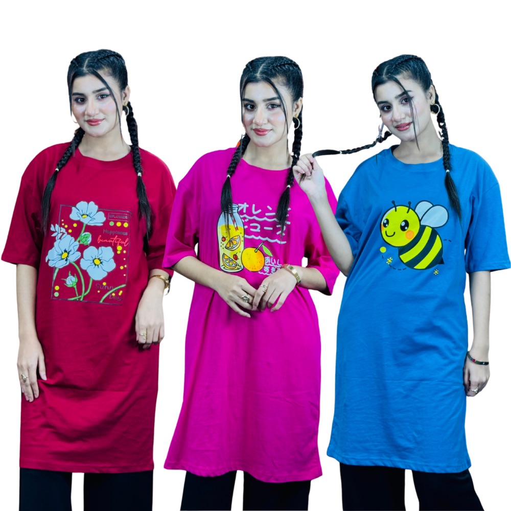 ৩ পিস লেডিস লং টি-শার্ট কম্বো ৯৯৯ টাকা (Sunny Days Merun/BEE Light Blue/Orange Juice Megenta))